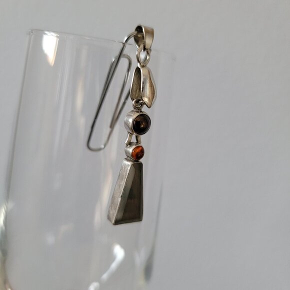 Sterling Silver Pendant 3-Gem Stones JLR Design Vintage 925 Sterling - Picture 5 of 10